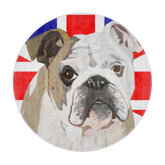 English Bulldog vor einem Hintergrund von Union Ja Schneidebrett (Vorderseite)