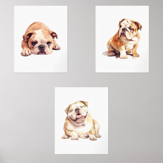 English Bulldog Wall Art, Bulldog Poster Bilderwand Sets (Vorderseite)