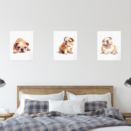 English Bulldog Wall Art, Bulldog Poster Bilderwand Sets (Schlafzimmer)