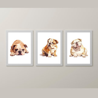 English Bulldog Wall Art, Bulldog Poster Bilderwand Sets