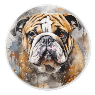 English Bulldog Watercolor Art Keramikknauf