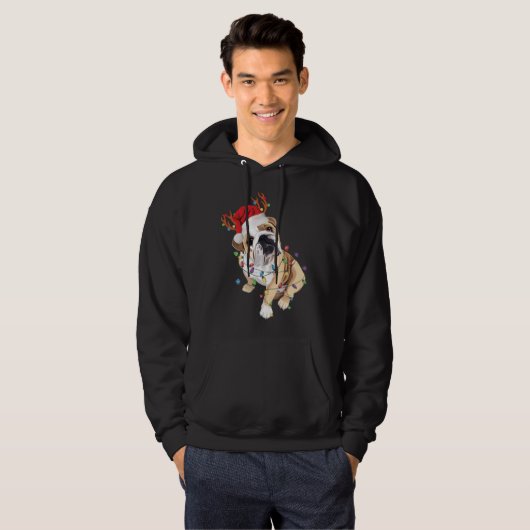 English Bulldog Weihnachtsmannmütze Reindeh Christ Hoodie (Vorne ganz)