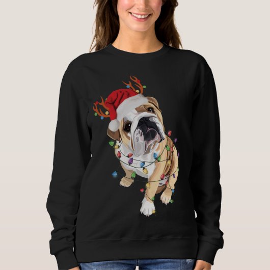 English Bulldog Weihnachtsmannmütze Reindeh Christ Sweatshirt (Vorderseite)