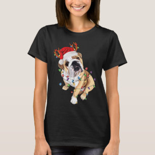 English Bulldog Weihnachtsmannmütze Reindeh Christ T-Shirt