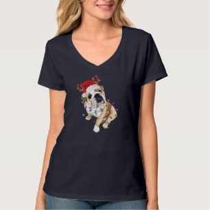 English Bulldog Weihnachtsmannmütze Reindeh Christ T-Shirt