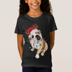 English Bulldog Weihnachtsmannmütze Reindeh Christ T-Shirt
