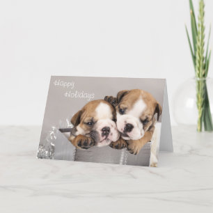 English Bulldog Welpe und Geschenke Feiertagskarte
