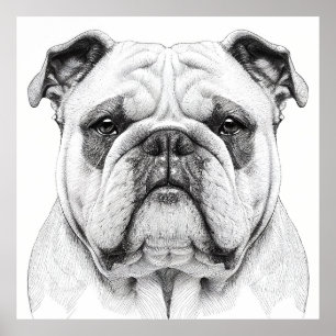 English Bulldog Wild Nature Animal Illustration Poster
