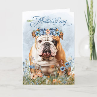 English Bulldog Wildflowers Mother's Day Feiertagskarte