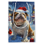 English Bulldog Winter Wonderland Christmas Joy Mittlere Geschenktüte (Vorderseite)