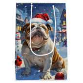 English Bulldog Winter Wonderland Christmas Joy Mittlere Geschenktüte (Rückseite)