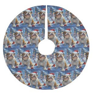 English Bulldog Winter Wonderland Christmas Joy Polyester Weihnachtsbaumdecke