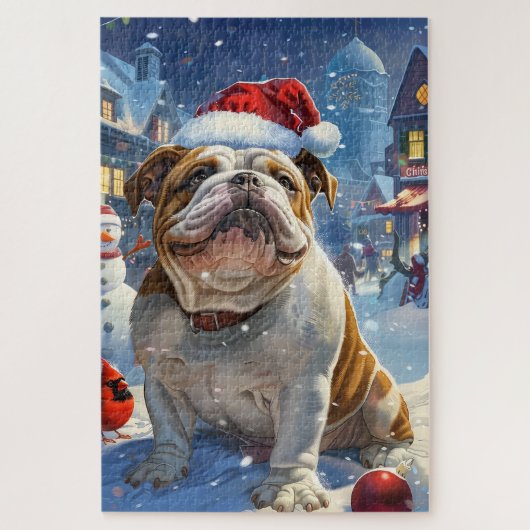 English Bulldog Winter Wonderland Christmas Joy Puzzle (Vertikal)