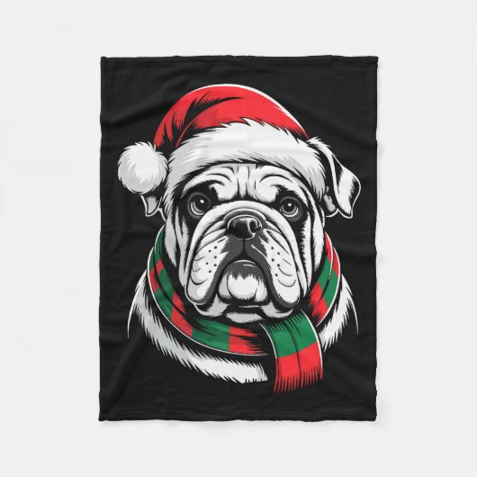 English Bulldog Xmas Santa Hat F Christmas Costume Fleecedecke (Vorderseite)