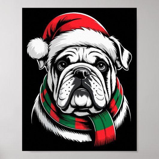 English Bulldog Xmas Santa Hat F Christmas Costume Poster (Vorne)