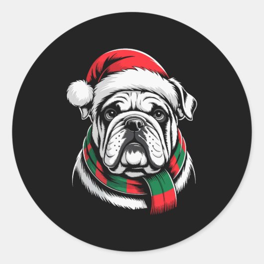 English Bulldog Xmas Santa Hat F Christmas Costume Runder Aufkleber (Vorderseite)