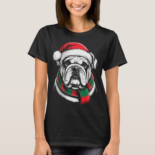 English Bulldog Xmas Santa Hat F Christmas Costume T-Shirt (Vorderseite)