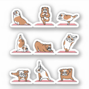 English Bulldog Yoga Puppy Yoga Poses and Meditati Aufkleber