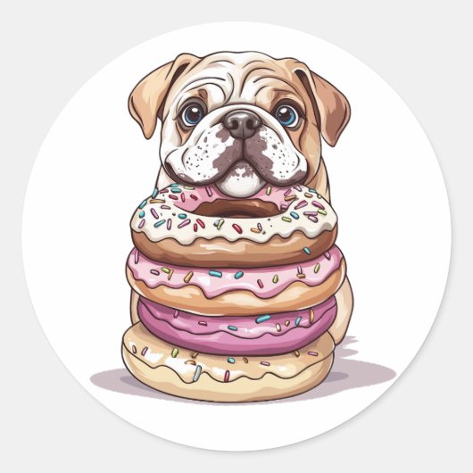 English Bulldogs Sprinkled Donuts Runder Aufkleber (Vorderseite)