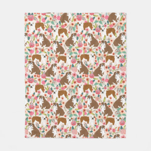 English Bulldogs Vintag Blumenmuster Fleecedecke