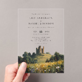 English Castle Wildflowers Floral Wedding Acryleinladungen