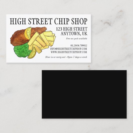 English Chip Shop Fish n'Chips Nehmen Sie UK Food Visitenkarte (Vorne/Hinten)
