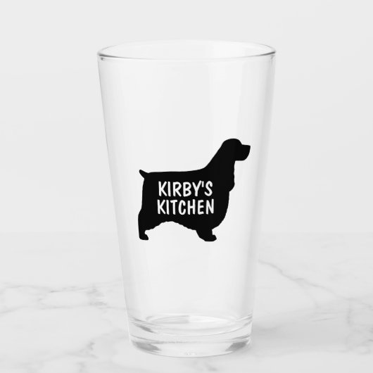 English Cocker Spanel Dog Silhouette Personalisier Glas (Vorderseite)