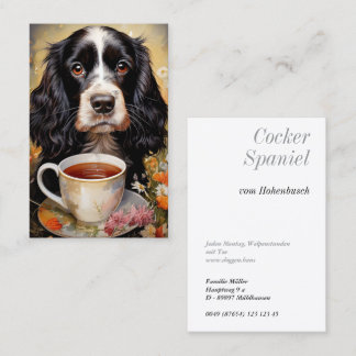 English Cocker Spaniel black white Visitenkarte