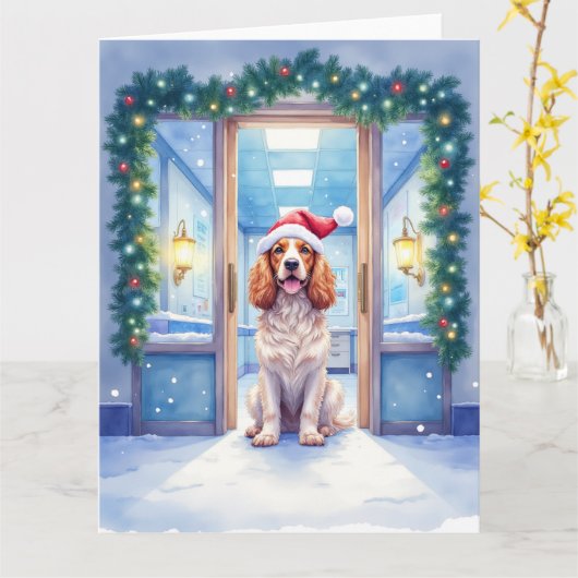 English Cocker Spaniel Nurse Station Santa Hat Karte (Gelbe Blume)