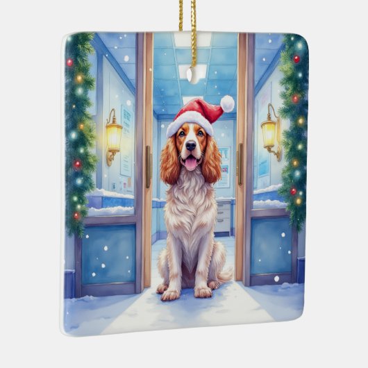 English Cocker Spaniel Nurse Station Santa Hat Keramikornament (Rechts)