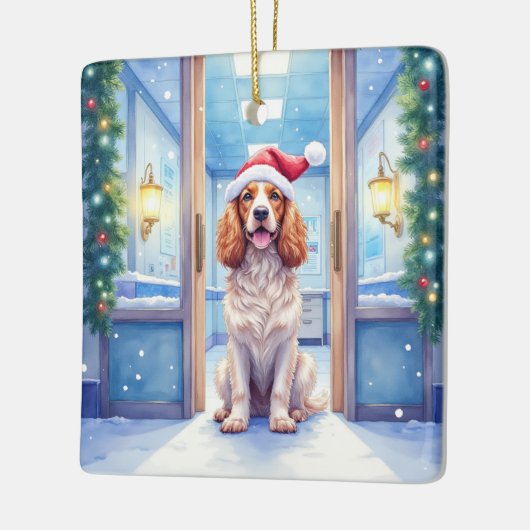 English Cocker Spaniel Nurse Station Santa Hat Keramikornament (Links)