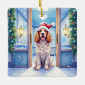 English Cocker Spaniel Nurse Station Santa Hat Keramikornament (Vorderseite)