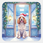 English Cocker Spaniel Nurse Station Santa Hat Quadratischer Aufkleber (Vorderseite)