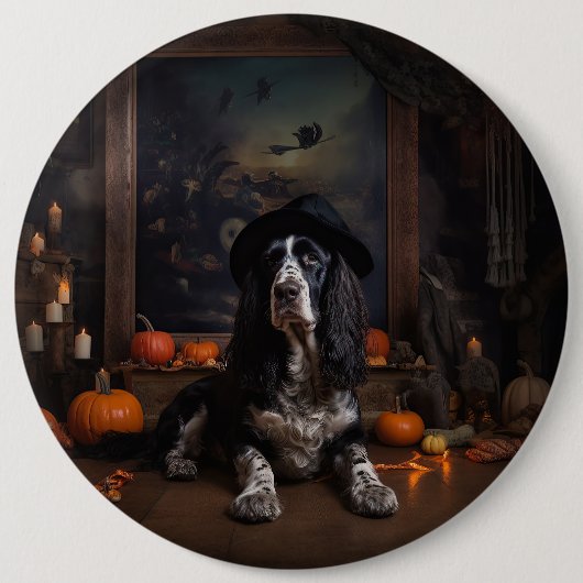 English Cocker Spaniel Pumpkins Halloween Beängsti Button (Vorderseite)