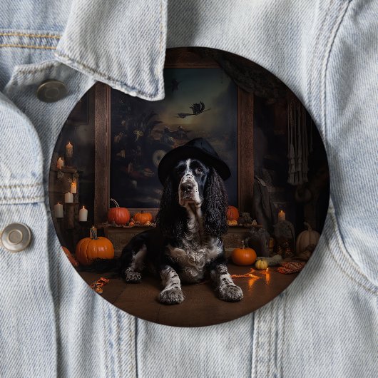 English Cocker Spaniel Pumpkins Halloween Beängsti Button (Beispiel)