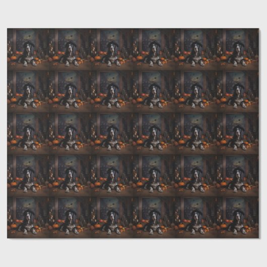 English Cocker Spaniel Pumpkins Halloween Beängsti Geschenkpapier (Flach)