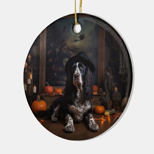 English Cocker Spaniel Pumpkins Halloween Beängsti Keramik Ornament (Links)