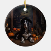 English Cocker Spaniel Pumpkins Halloween Beängsti Keramik Ornament (Hinten)