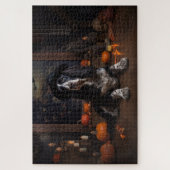 English Cocker Spaniel Pumpkins Halloween Beängsti Puzzle (Vertikal)