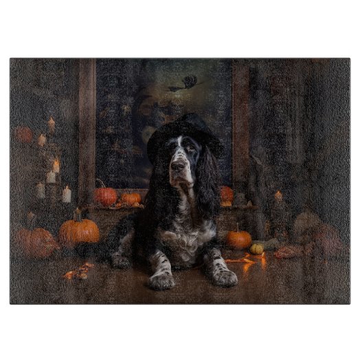 English Cocker Spaniel Pumpkins Halloween Beängsti Schneidebrett (Vorderseite)