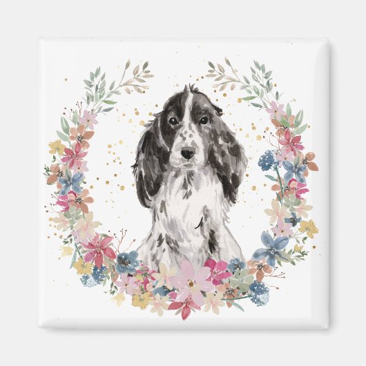 English Cocker Spaniel Spring Flowers Wreath Magnet (Vorne)