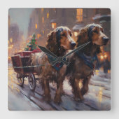 English Cocker Spaniel Weihnachtsfeiersaison Quadratische Wanduhr (Vorderseite)