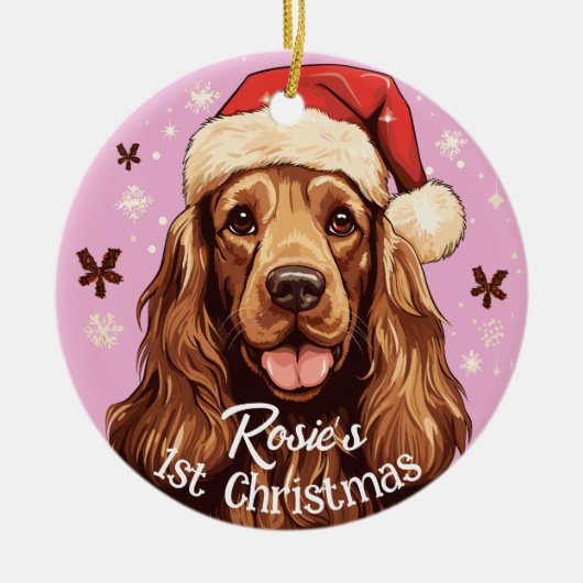 English Cocker Spaniels erste Weihnachten Keramik Ornament (Vorne)