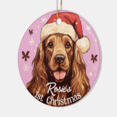 English Cocker Spaniels erste Weihnachten Keramik Ornament (Links)
