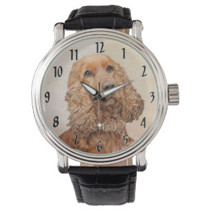 English Cocker Spanische Malerei - Original Dog Ar Armbanduhr