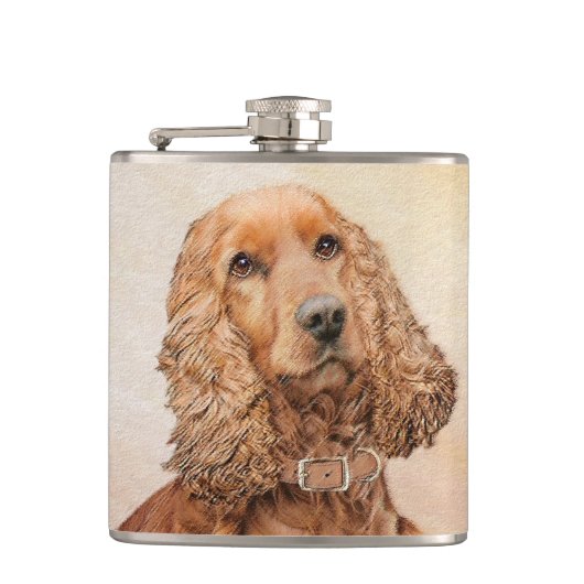 English Cocker Spanische Malerei - Original Dog Ar Flachmann (Vorderseite)