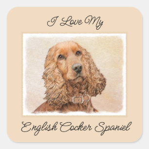 English Cocker Spanische Malerei - Original Dog Ar Quadratischer Aufkleber