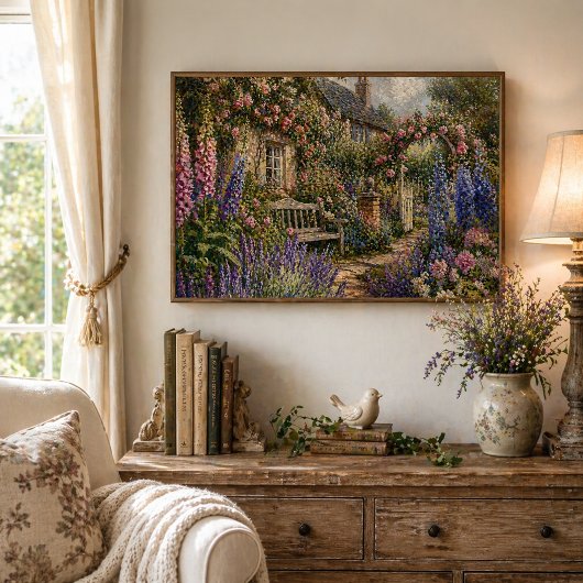 English Cottage Garden Romantic Floral Poster