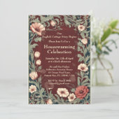 English Cottage William Morris Maroon Housewarming Einladung (Stehend Vorderseite)