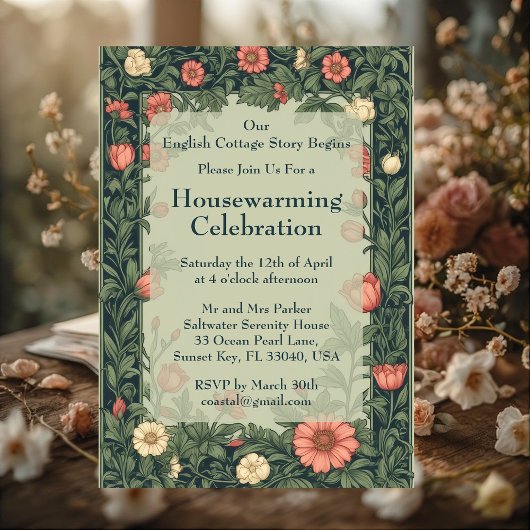English Cottage William Morris Styled Housewarming Einladung
